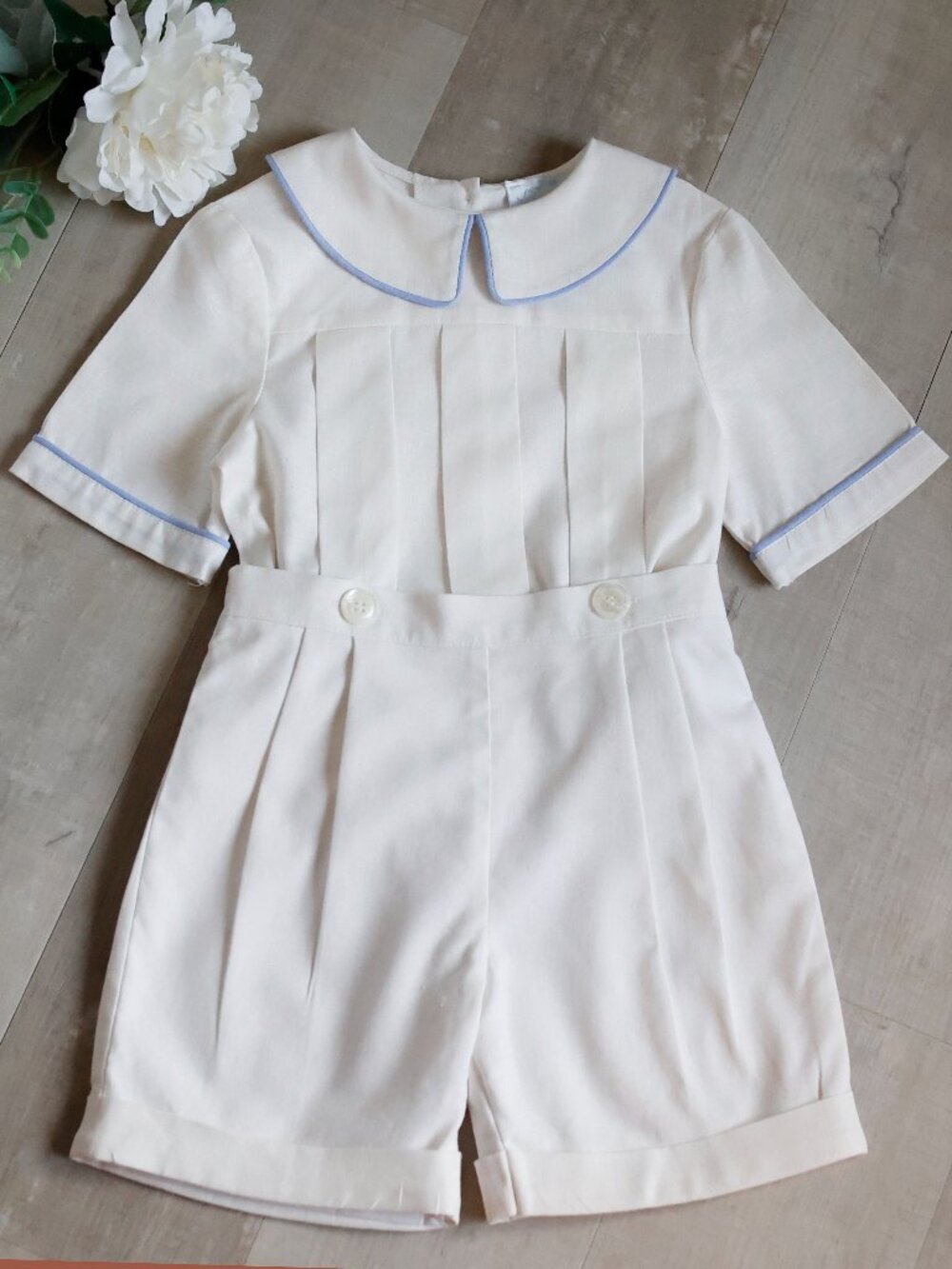 Ivory Linen Heirloom Button-on Dressy Short Set Ring Bearer Special Occasion NEW